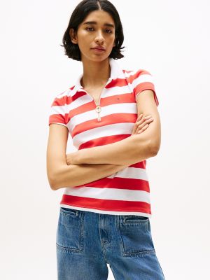 Slim Fit Rugby Stripe Zip Polo, Strawberry Field Stripe