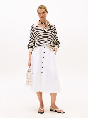 White High-Rise Flared Denim Skirt, White