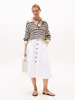 White High-Rise Flared Denim Skirt, White