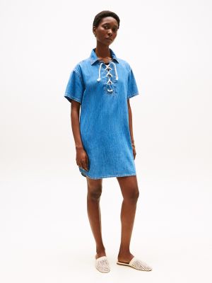 Short-Sleeve Pullover Dress, Medium Wash