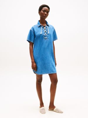 Short-Sleeve Pullover Dress, Medium Wash