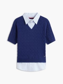 Layered-Look Cable Knit Sweater — Preppy Navy 5