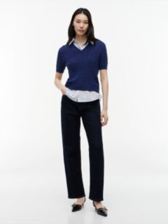 Layered-Look Cable Knit Sweater — Preppy Navy 2