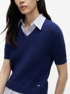Layered-Look Cable Knit Sweater — Preppy Navy 3