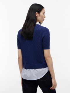 Layered-Look Cable Knit Sweater — Preppy Navy 4