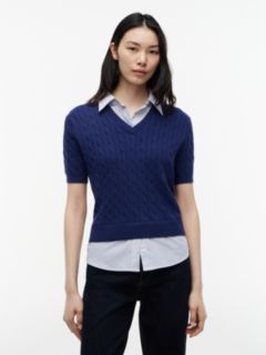 Layered-Look Cable Knit Sweater — Preppy Navy 1