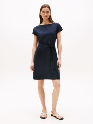 Belted Stretch T-Shirt Dress, Navy
