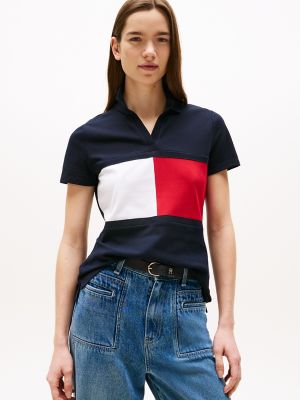 Bold Flag Open Placket Stretch Polo, Navy
