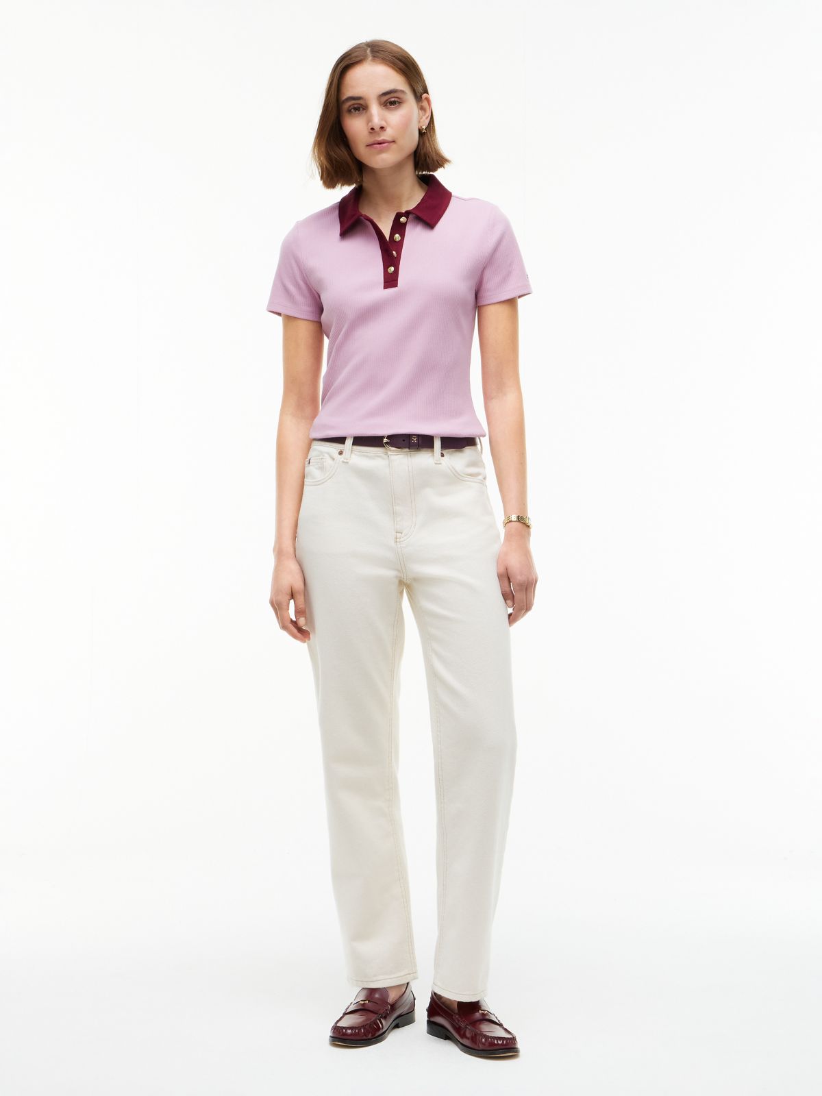 Gold-Button Ribbed Polo — Mystic Orchid Combo