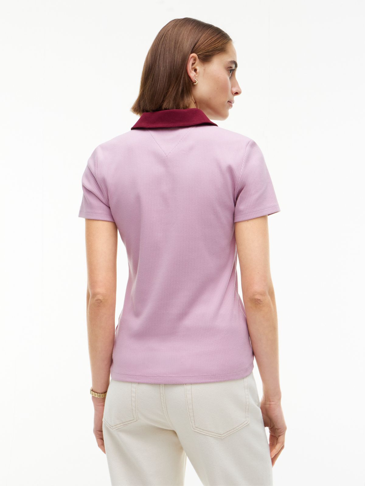 Gold-Button Ribbed Polo — Mystic Orchid Combo