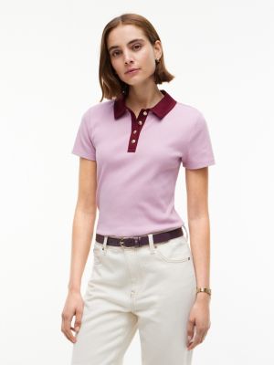 Gold-Button Ribbed Polo, Mystic Orchid Combo