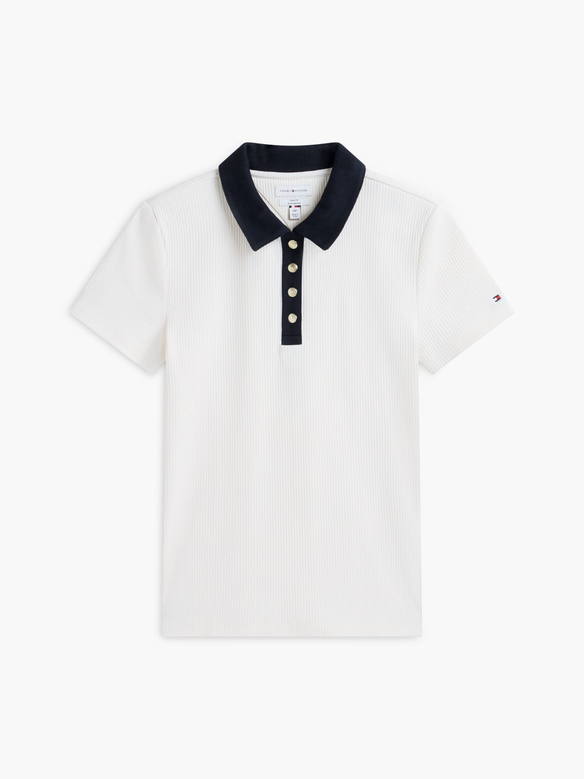Gold-Button Ribbed Polo — Ivory Silk Combo