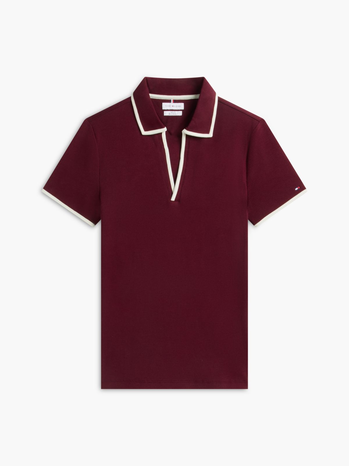 Tipped Split Placket Stretch Polo — Burgundy
