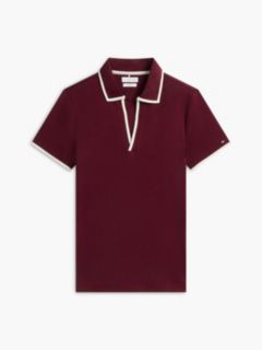 Tipped Split Placket Stretch Polo — Burgundy 5