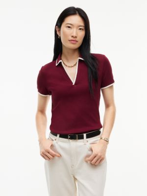 Tipped Split Placket Stretch Polo, Burgundy