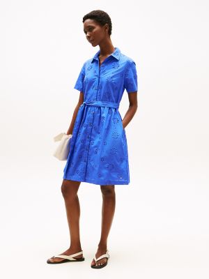 Embroidered Eyelet Shirtdress, Dazzling Blue