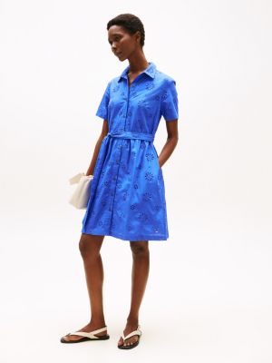 Embroidered Eyelet Shirtdress, Dazzling Blue