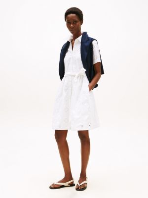 Embroidered Eyelet Shirtdress, Ecru