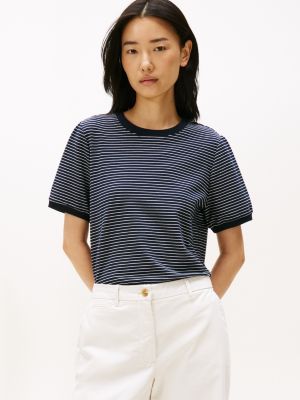 Short-Sleeve Stripe Sweatshirt, Navy