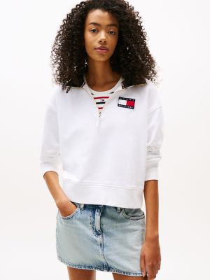 Quarter-Zip Signature Flag Sweatshirt, Ecru