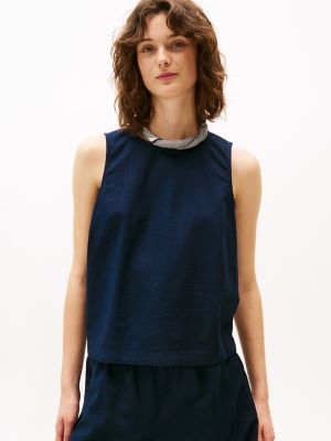 Cotton-Linen Blend Tank Top, Navy