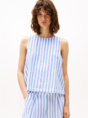 Stripe Cotton-Linen Blend Tank Top, Blue Stripe