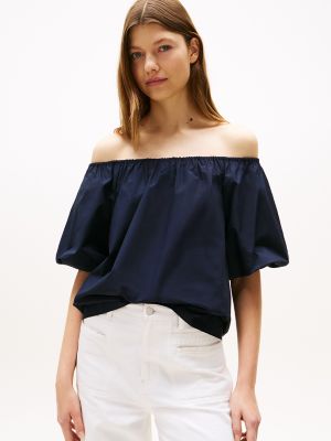 Puff-Sleeve Top, Navy