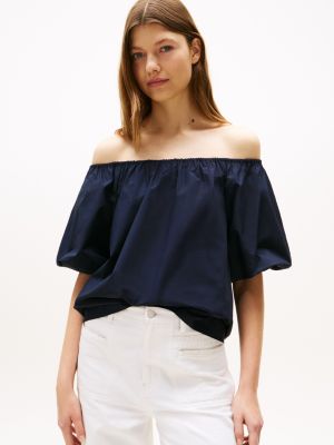 Puff-Sleeve Top, Navy