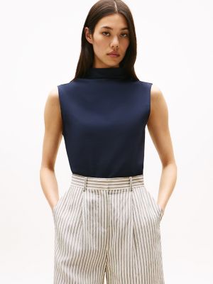 Sleeveless Mockneck T-Shirt, Navy