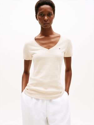 Stripe V-Neck Favorite T-Shirt, Dark Beige Stripe