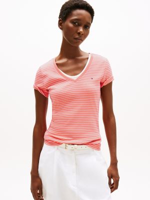 Stripe V-Neck Favorite T-Shirt, Peach Dusk Stripe