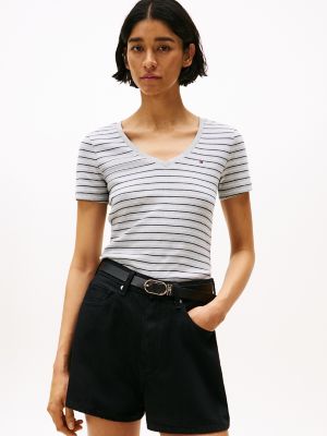 Stripe V-Neck Favorite T-Shirt, Light Grey Heather Stripe