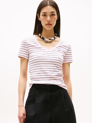 Stripe V-Neck Favorite T-Shirt, Icy Pink Stripe