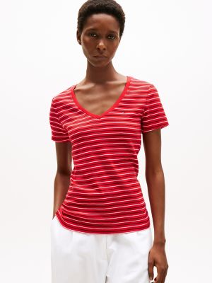 Stripe V-Neck Favorite T-Shirt, Primary Red Stripe
