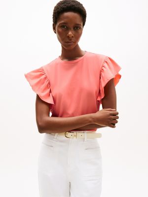 Flutter-Sleeve T-Shirt, Peach Dusk