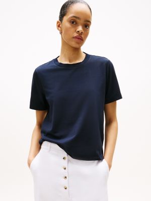 Cropped Embroidered-Back T-Shirt, Navy