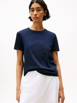 Embroidered Tonal Monogram Logo T-Shirt, Navy