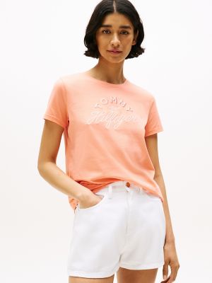Embroidered Hilfiger Logo T-Shirt, Peach Dusk