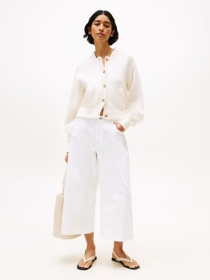 High-Rise Wide-Leg Cropped White Jean, White Denim