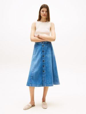 Medium Wash High-Rise Flared Denim Skirt, Medium Wash