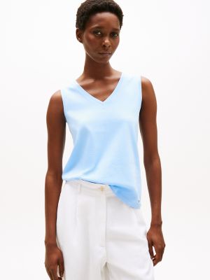 Drapey V-Neck Tank Top, Vessel Blue