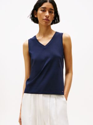 Drapey V-Neck Tank Top, Navy