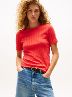 Pointelle Crewneck T-Shirt, Strawberry Field
