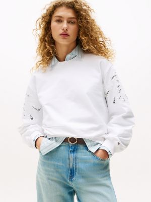 Embroidered Eyelet Sweatshirt, Optic White