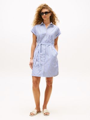 Stripe Dolman-Sleeve Shirtdress, Blue Stripe