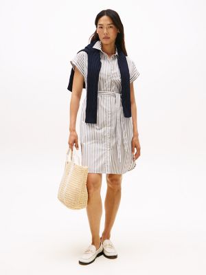 Stripe Dolman-Sleeve Shirtdress, Utility Olive
