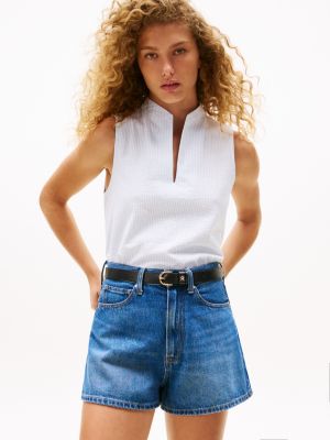 Stripe Sleeveless Seersucker Top, Blue Stripe