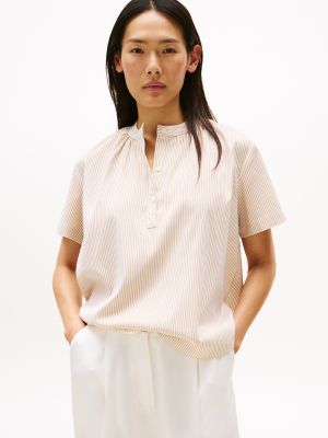 Short-Sleeve Stretch Pullover Top, Classic Khaki