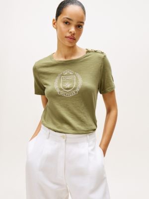 Laurel Crest Logo Slub Cotton T-Shirt, Faded Olive