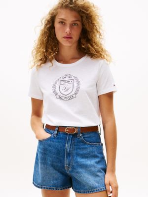 Laurel Crest Logo Slub Cotton T-Shirt, Optic White